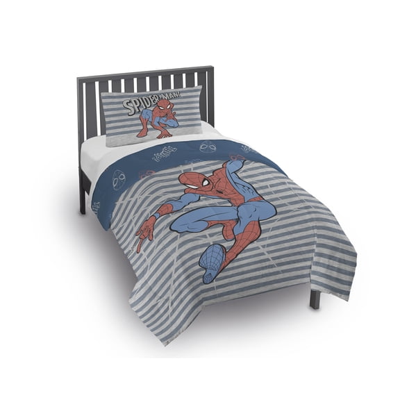 Marvel Spider-Man Striped 2-Piece Reversible Comforter and Pillowcase Set, Twin/Full