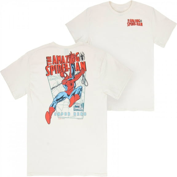 Spider-Man Swinging from The Pages Front and Back Print T-Shirt-Medium