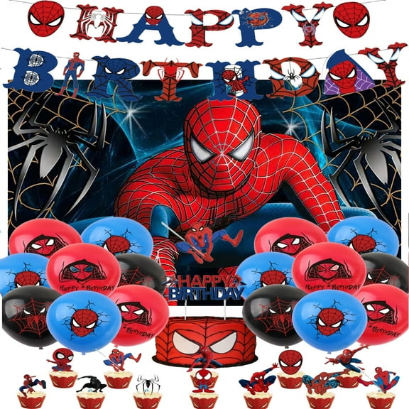 Spider-Man Theme Party Decoration Set, Spider-Man Party Decorations, Banners, Balloons, Background Cloth and Other Decorations Used for Party Decoration.