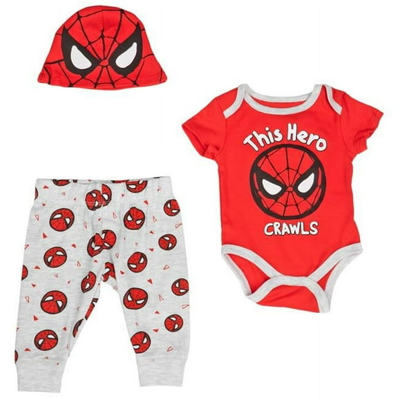 Spider-Man This Hero Crawls 3-Piece Bodysuit Set  and  Cap-6-9 Months