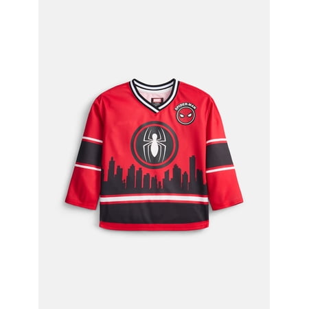 Monster Jam Spider-Man Toddler Boys Graphic Hockey Jersey with Long Sleeves, Sizes 12M-5T