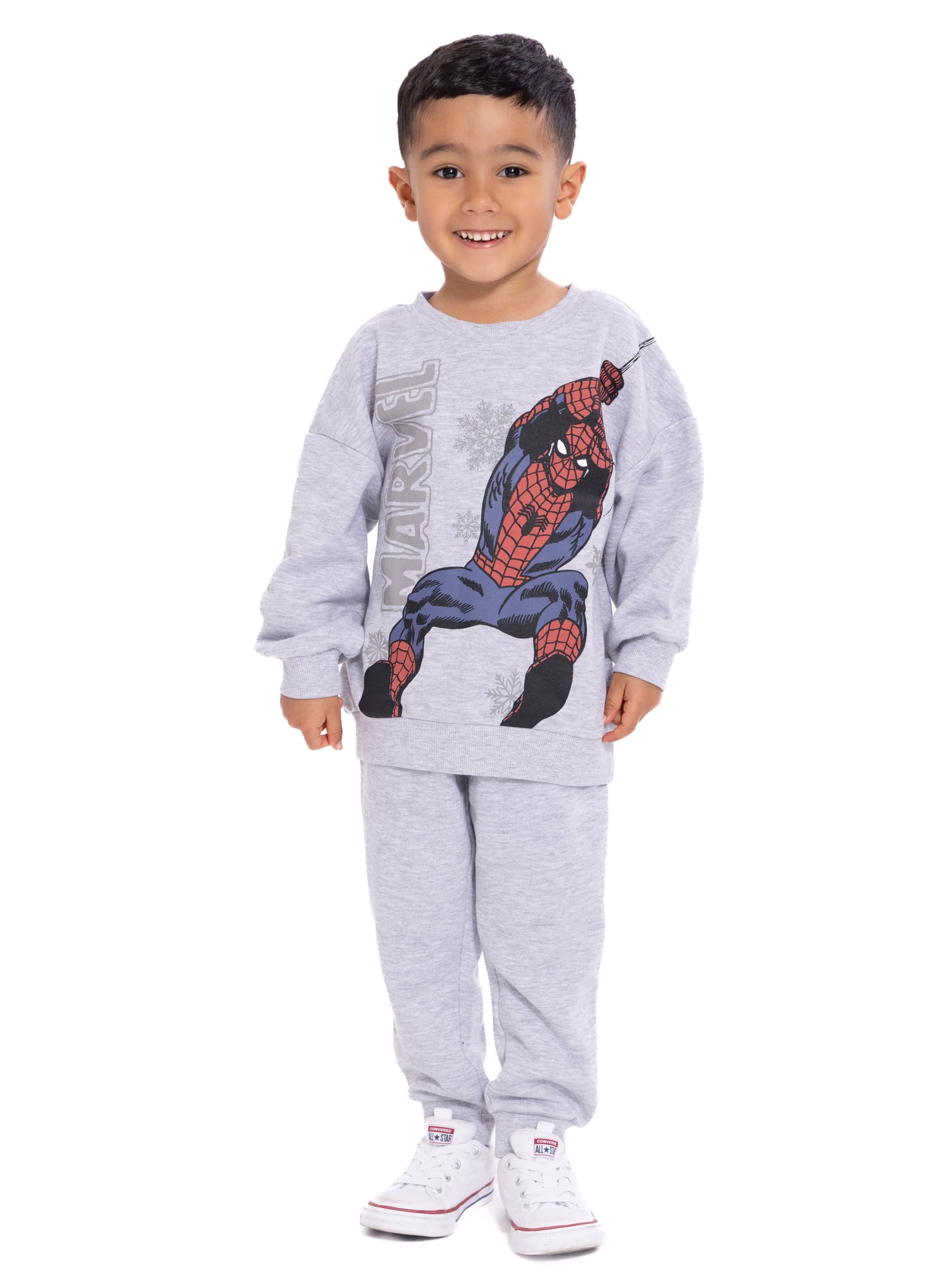 Spider-Man Toddler Long Sleeve Graphic Crewneck with Matching Jogger Pant, 2 Piece Set, Sizes 12M-5T