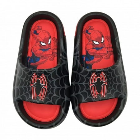 Spider Man 887571-size13 Webbed Logo Youth Boys Flip Flop Slides - Size 13