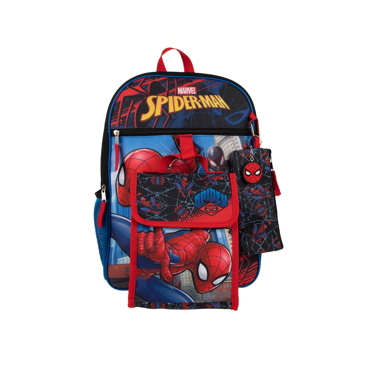 Spiderman 16 Backpack 4pc Set with Lunch Kit, Key Chain & Carabiner 