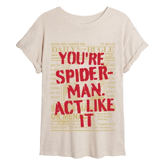 Spider-Man - You're Spiderman, Act Like It Newspaper - Juniors Oversized Graphic T-Shirt