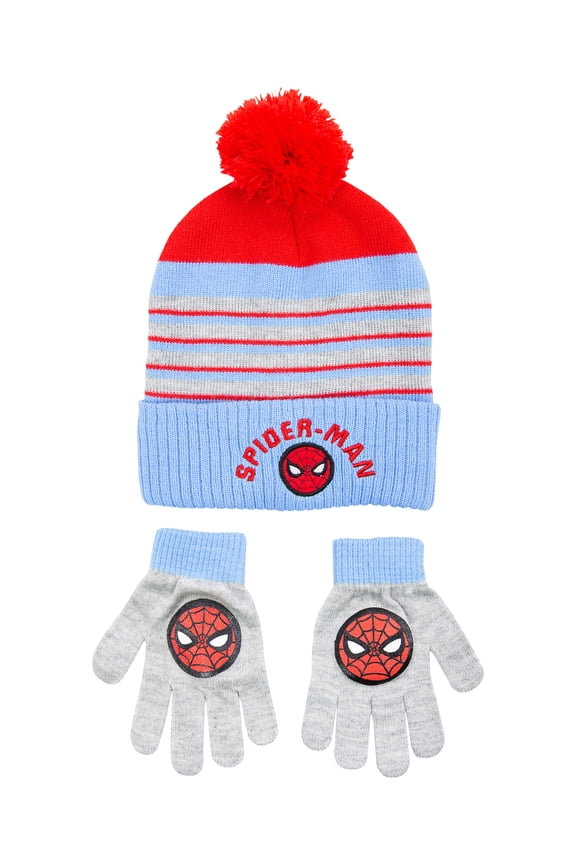 by Marvel Boy's Beanie Style Hat & Glove Set, Grey/Red, 2-Piece