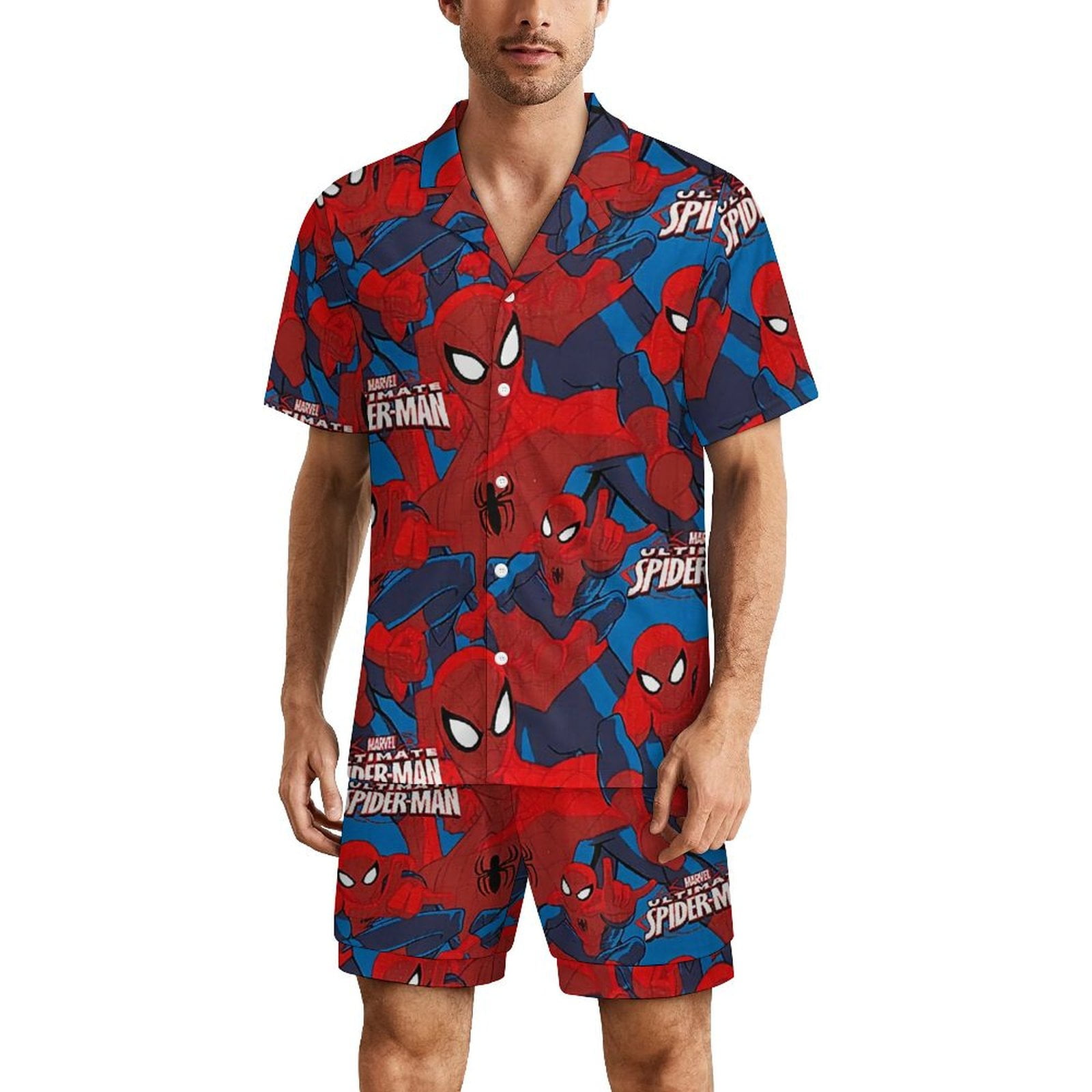 Spider-Man355598 Men's Ice Silk Satin Pajamas 2 Piece Short Sleeve ...