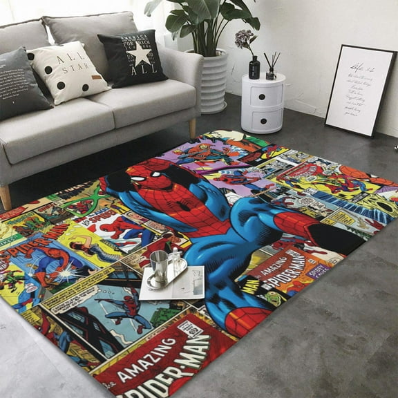 Spider-Men Anime 3D Printed Carpet for Boys Girls Kids Baby Bedroom, Cute and Funny Flannel Fiber Non-slip Home Decor Carpet, Cartoon Flannel Sofa Floor Mat for Living Room 59x39 Inch