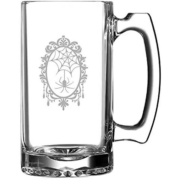 Spider Mirror Happy Halloween Etched 25oz Beer Mug