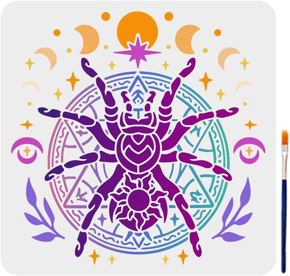 Spider Moon Phase Stencils 11.8×11.8inch Large Magic Spider Template ...