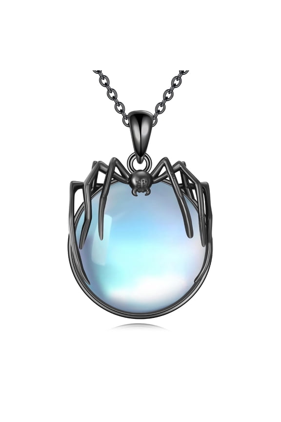 Spider Necklace 925 Sterling Silver Moonstone Pendant Necklace Gothic Necklace Jewelry Gift for Women Men