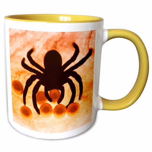 3drose, Spider on Orange Web with Eggs, 15oz Two-tone Yellow Mug
