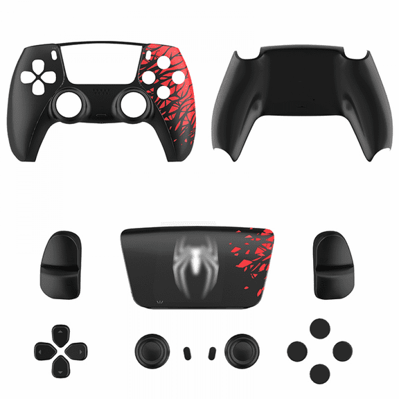 Spider Pattern Faceplate Shell Replacement for PS5 Controller-Red Black