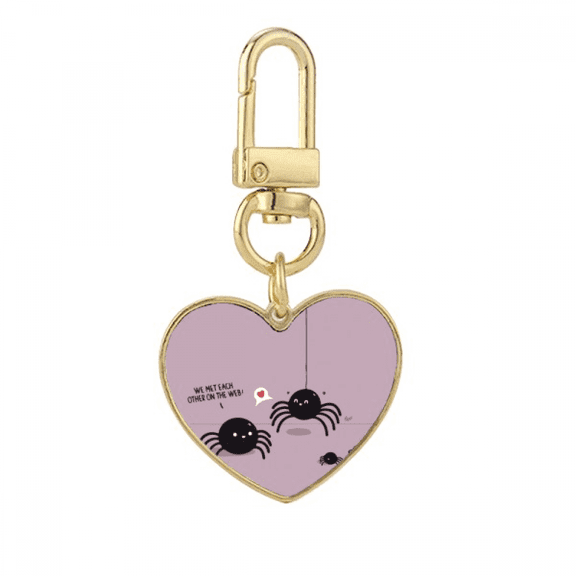 Spider Pattern Insect Cobweb Illustration Gold Heart Keychain Metal Keyring Holder