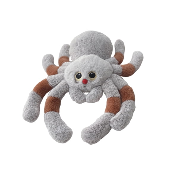 Spider Plush Toy - Soft & Cuddly Design With Big Eyes, Fluffy Gray Body & Brown Accent Legs - For Teens, Teenagers, S, Home Decor, Office Display, Gift Giving