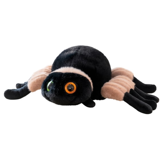 Spider Plush Toy with Large Sparkly Eyes, Soft Striped Legs Stuffed Insect Doll for Halloween Decoration and Playful Accessory Display Collection