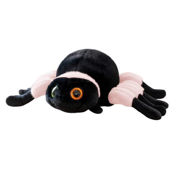 Spider Plush Toy with Large Sparkly Eyes, Soft Striped Legs Stuffed Insect Doll for Halloween Decoration and Playful Accessory Display Collection