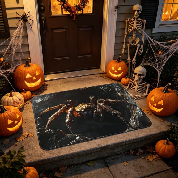 Spider Printed Doormat Halloween Dark Gothic Polyester Floor Rug, 23.6 * 15.7 Inch Non-Slip Front Porch Entry Mat For Indoor Holiday Decor.C