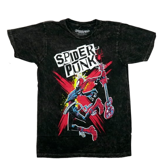 Spider-Punk Mens T-Shirt - Smashing Guitar X Attack With Name (X-Large)