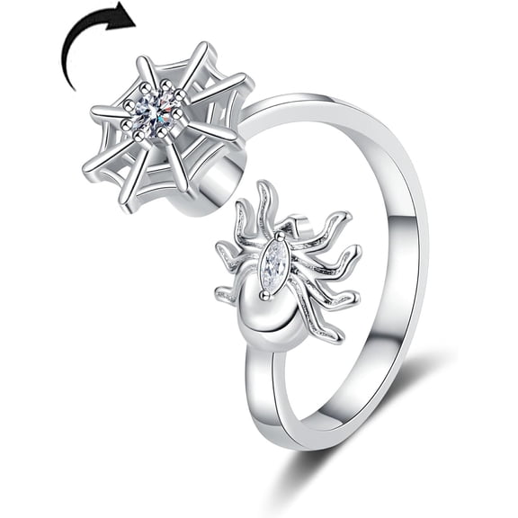 Spider Punk Spinner Fidget Ring for Women Men Stress Relieving Spider Web Personalized CZ Crystal Open Adjustable Stress Relieving Ring Jewelry Gift