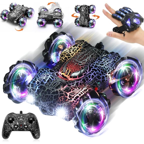 Spider  RC Stunt Car for Kids Gesture Sensing, Double-Sided Remote Control Car with LED Lights, 2.4GHz Hand Controlled Rechargeable Toy Car for Boys & Girls Ages 4–12 - BLACK