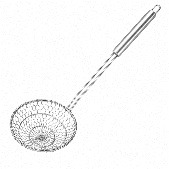 ABPETE Spider Skimmer Strainer Spoon, 5-Inch Stainless Steel Wire Basket with Long Handle for Frying, Boiling, Draining and Lifting Food, 14.5-Inch Overall Length