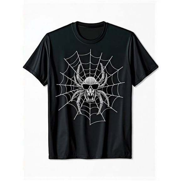 Spider Skull Graphic Tee T Shirt Top Web Design Breathable Casual Short Sleeve Crew Neck Black S-5XL