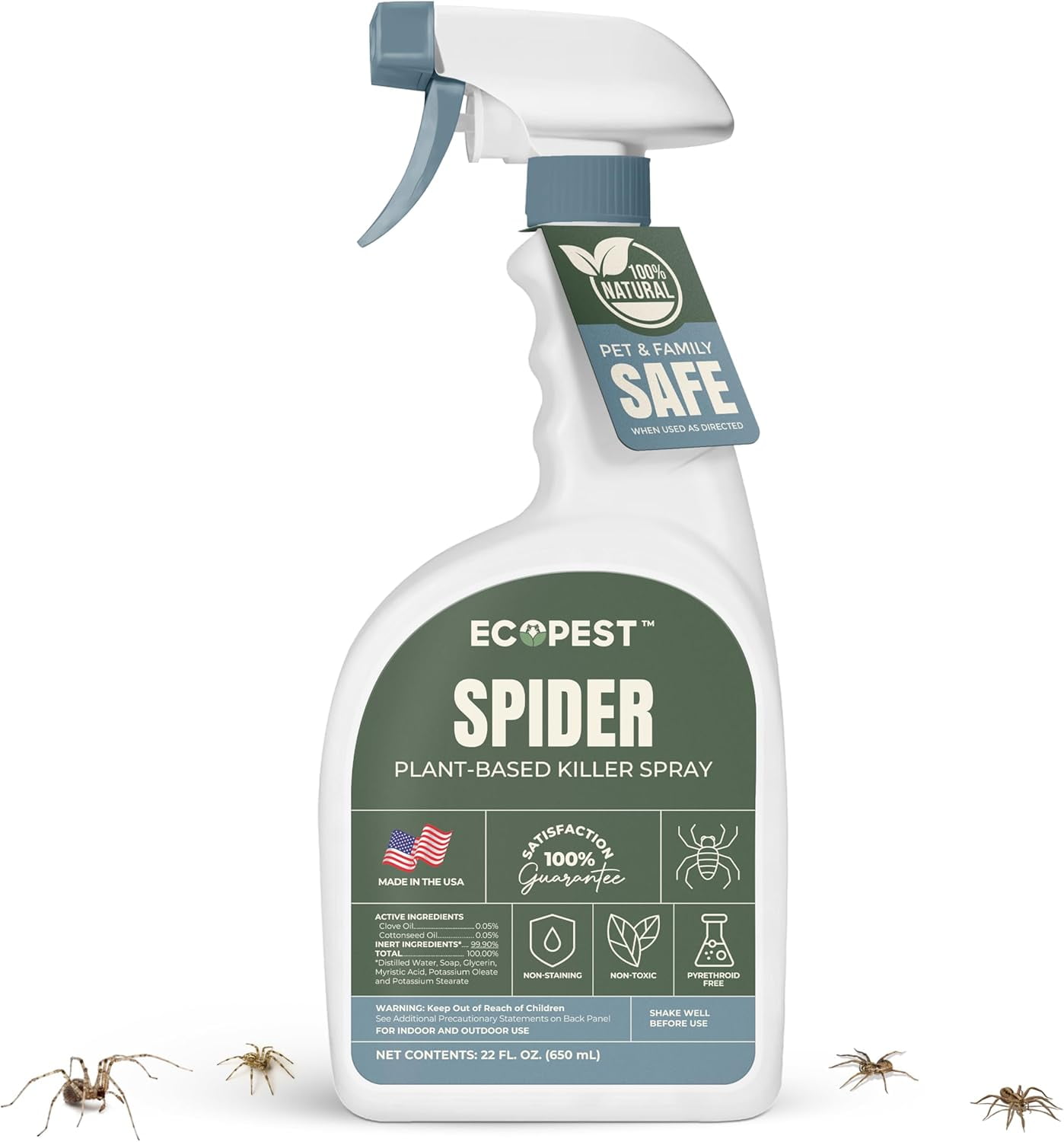 Spider Spray, Natural Spider Killer for Indoor and Outdoor | Plant-Based Home Pest Control Spray and Repellent for Spiders | Made with Clove Oil, Safe Around Children and Pets, 22 oz.