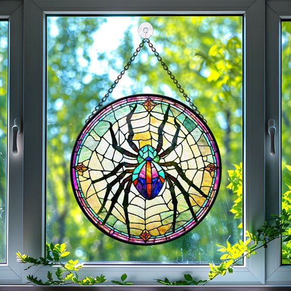 Spider Stained Glass Suncatcher, Spider Glass Suncatchers for Windows For Merry Christmas