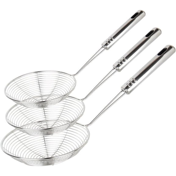 Spider Strainer Set of 3 Asian Strainer Ladle Stainless Steel Wire Skimmer Spoon with Handle for Kitchen Frying Food, Pasta, Spaghetti