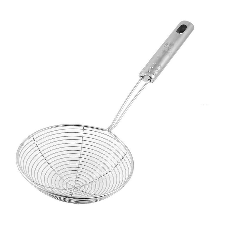 Sunjoy Tech Strainer Skimmer Ladle, Stainless Steel Solid Professional Oil Spider Strainer with Long Handle for Draining Frying, Kitchen Cooking