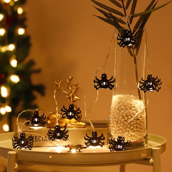 Spider String Lights, 6.56Ft 10 LED Halloween Decoration, Battery Operated with Flash Mode, IP44 Waterproof for Outdoor Porch Yard