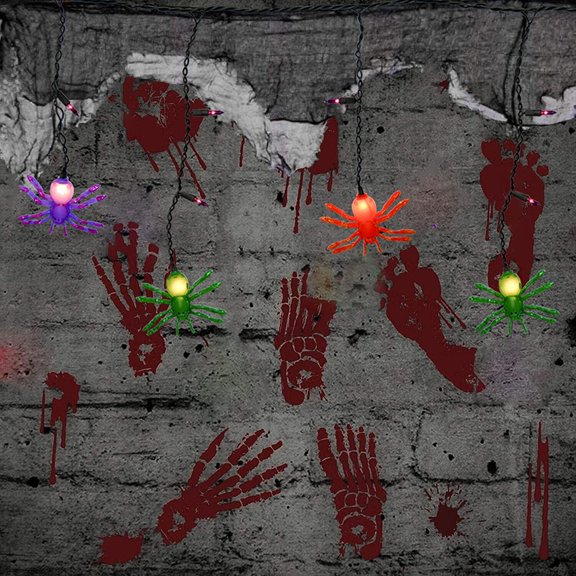 Spider String Lights, 7FT Halloween Spider Decorations Light with 10pc Colorful Spiders, 25 Mini Purple Lights, Halloween Theme Lights for House Decoration, Window Porch Outdoor Indoor Party Decor