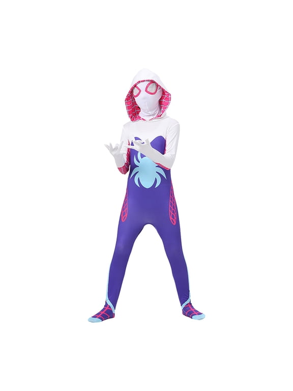 Spider Superhero Costume Spidey Halloween Cosplay Bodysuit Full Body Jumpsuit with Mask for Birthday Party Role Play A115 130