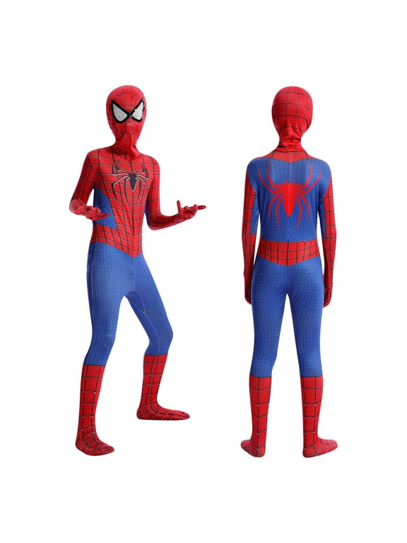 Spider Superhero Fancy Dress Cosplay Costume Sets, Full Body Zentai Jumpsuit for Stage Performance & Birthday Party for Boys