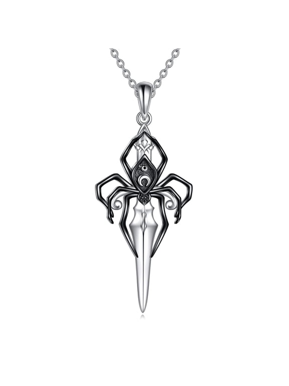 Spider Sword Necklace 925 Sterling Silver Spider Dagger Pendant Necklace Sword Jewelry Gifts for Women Men
