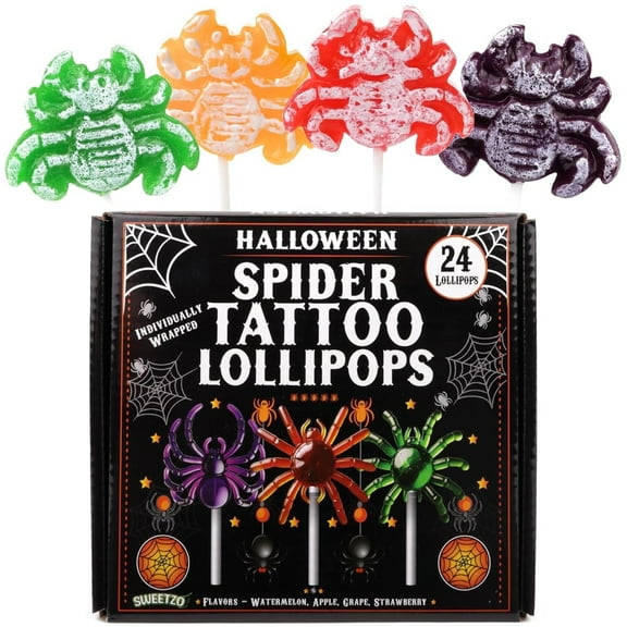 Spider Tattoo Lollipops, Halloween Candy, 24 Count, 10.16 Ounce Box