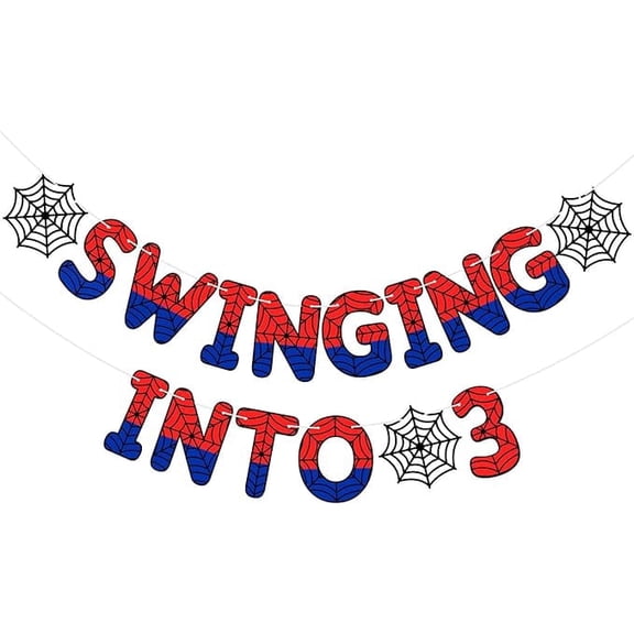 Spider Theme 3rd Birthday Banner, Pre-strung Swinging into 3 Banner
