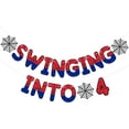 thumbnail image 1 of Spider Theme 4th Birthday Banner, Pre-strung Swinging into 4 Banner, Ghost Spider 4th Birthday Decorations Party Supplies for Kids, Fourth Decor for 4 Year Old Boys Girls (Red and Blue), 1 of 14