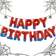 Spider Themed Happy Birthday Banner Party Decorations Kit with Spider Balloons, Colorful Superhero Backdrop Supplies for Boys Kids Indoor Outdoor Celebration, Themed Party Essentials(Spider Blue+Red)