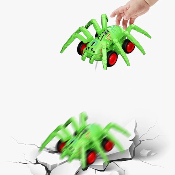 Spider Toy Car for Kids, Push and Go Inertial Car with Bionic Moving Legs, Friction Powered Spider Vehicle, No Battery Needed, Interactive Play Toy, Great Choice for Birthday Presents Green