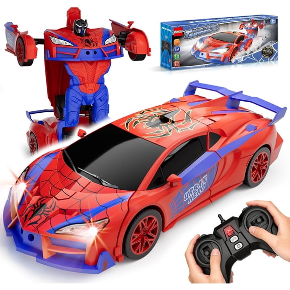 Spider Transform RC Car 2.4GHz Remote Control Robot with Eye & Underbody LED Lights, One-Button Deform 360 Rotation Toy Gift for Boys Ages 3-12(k)