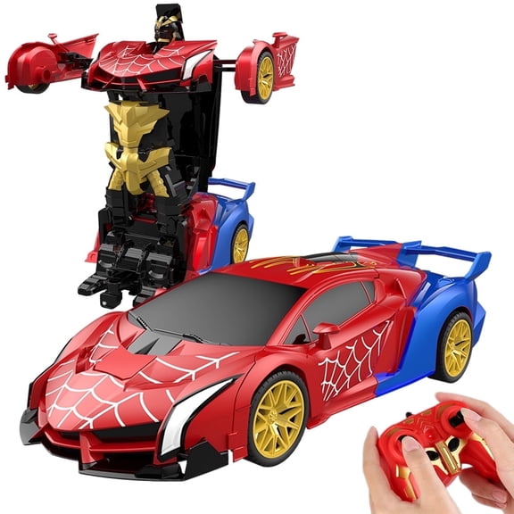 Spider Transform RC Cars Robot Toy for Kids, 1:18 Scale 2.4GHz Remote Control Car with One-Button Deformation 360° Rotation LED Lights Gifts for Boys