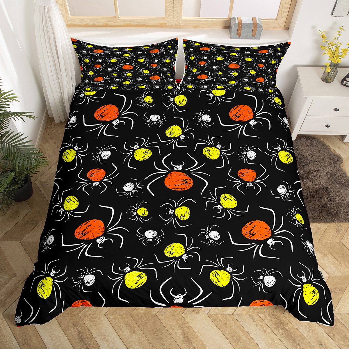 Spider Twin Size Bedding Set,Gothic Spiders Duvet Cover for Boys Girls