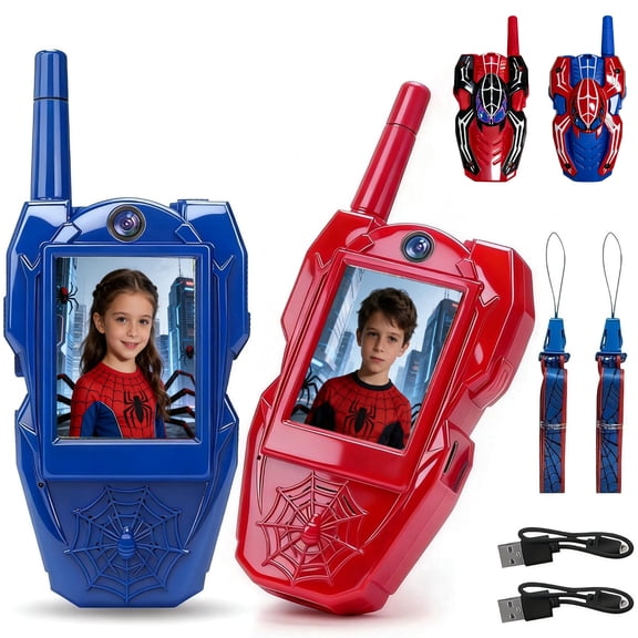 Spider Walkie Talkies for Kids Toys Boys Girls 2 Pack Superhero Toys Lanyard Long Range Clear Sound Outdoor Game Camping Gear Spy Gadgets & Easter Christmas Birthday Gifts