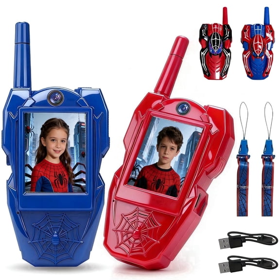 Spider Walkie Talkies for Kids (Video Call) HD Camera, Voice Changer, Emoji, Message, 1000 FT Range, 2 Pack Rechargeable Indoor Outdoor Game Camping Gear Spy Gadgets & Easter Christmas Birthday Gifts