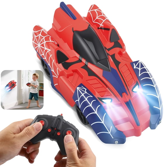 Spider Wall Climbing RC Car, Zero Gravity Dual Mode Remote Control Race Car with 360° Rotation & LED Lights for Kids Boys Girls, Red