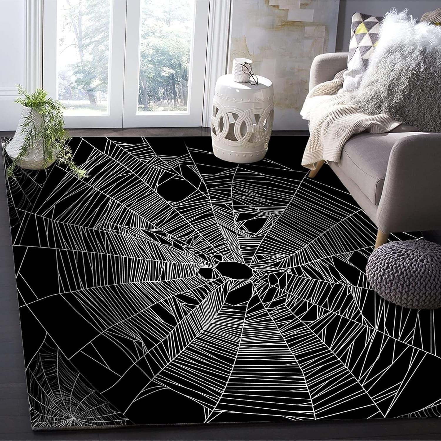 Spider Web Area Rug Halloween Horror Home Decor Carpet Easy Clean ...