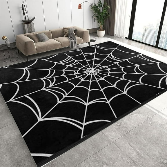 Spider Web Area Rugs,Halloween Spider Web Area Rugs, Halloween Decorative Spider Web Rugs, Gothic Living Room Non-Slip Rugs, Suitable For Living Rooms, Bedrooms 1x2ft