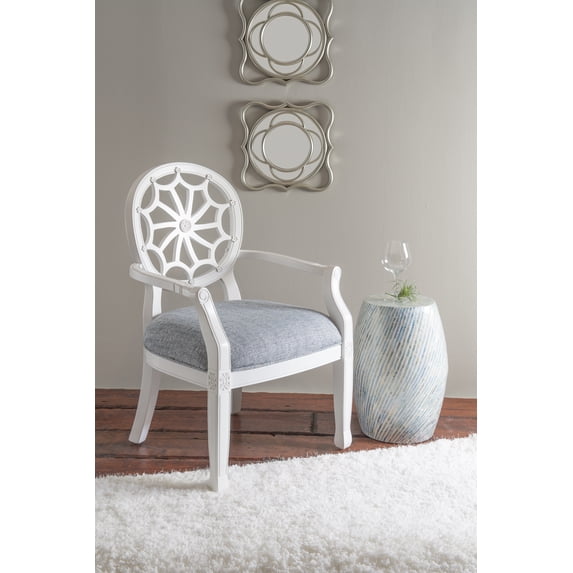 Spider Web Back Accent Lounge Chair, White Frame with Blue and White Fabric